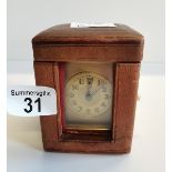 Brass Carraige Clock in Leather Travel Case