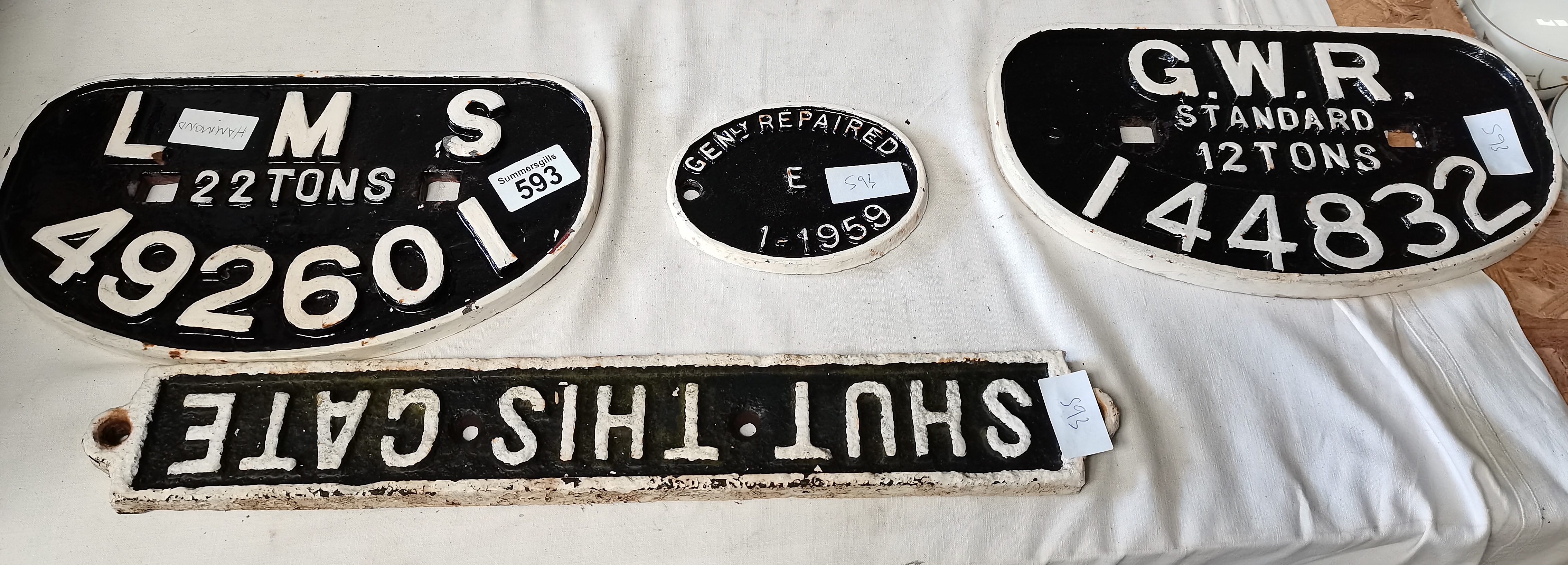 4 x original cast iron railway signs