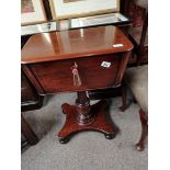 Antique mahogany with shell inlaid decoration tea caddy on stand