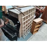 Pine cupboard, bathroom mirror, grate etc.