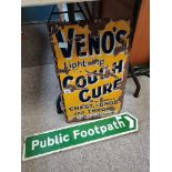 Public footpath sign and original enamel VENOS COUGH CURE SIGN
