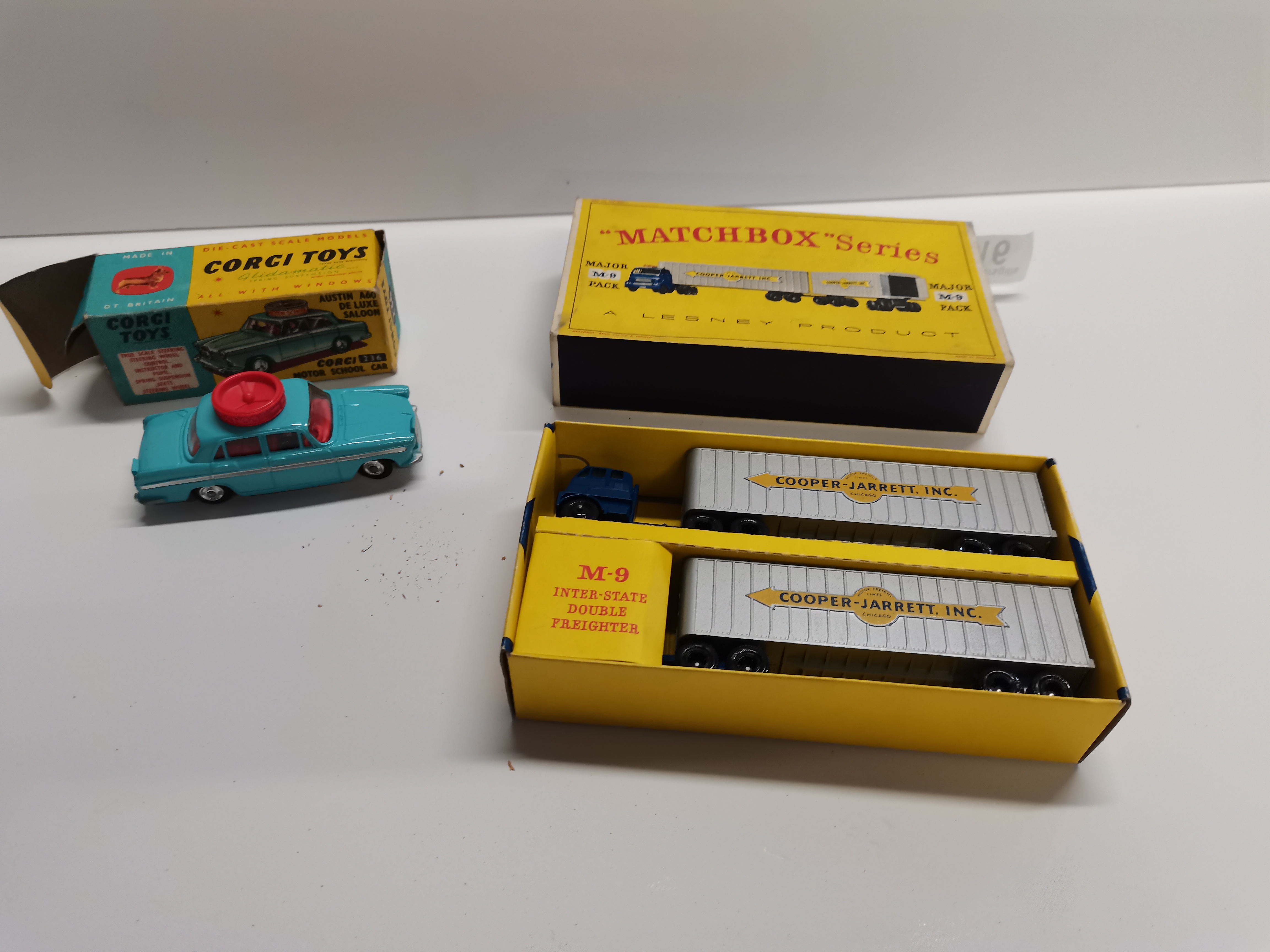 Corgi Austin A60 boxed car plus Major M9 Matchbox Double Freighter - Image 5 of 7