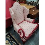 pink rose pattern upholstered arm chair