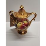 Coalport vase 15cm height with fruit decoration signedb hollandshead ( hairline to lid )