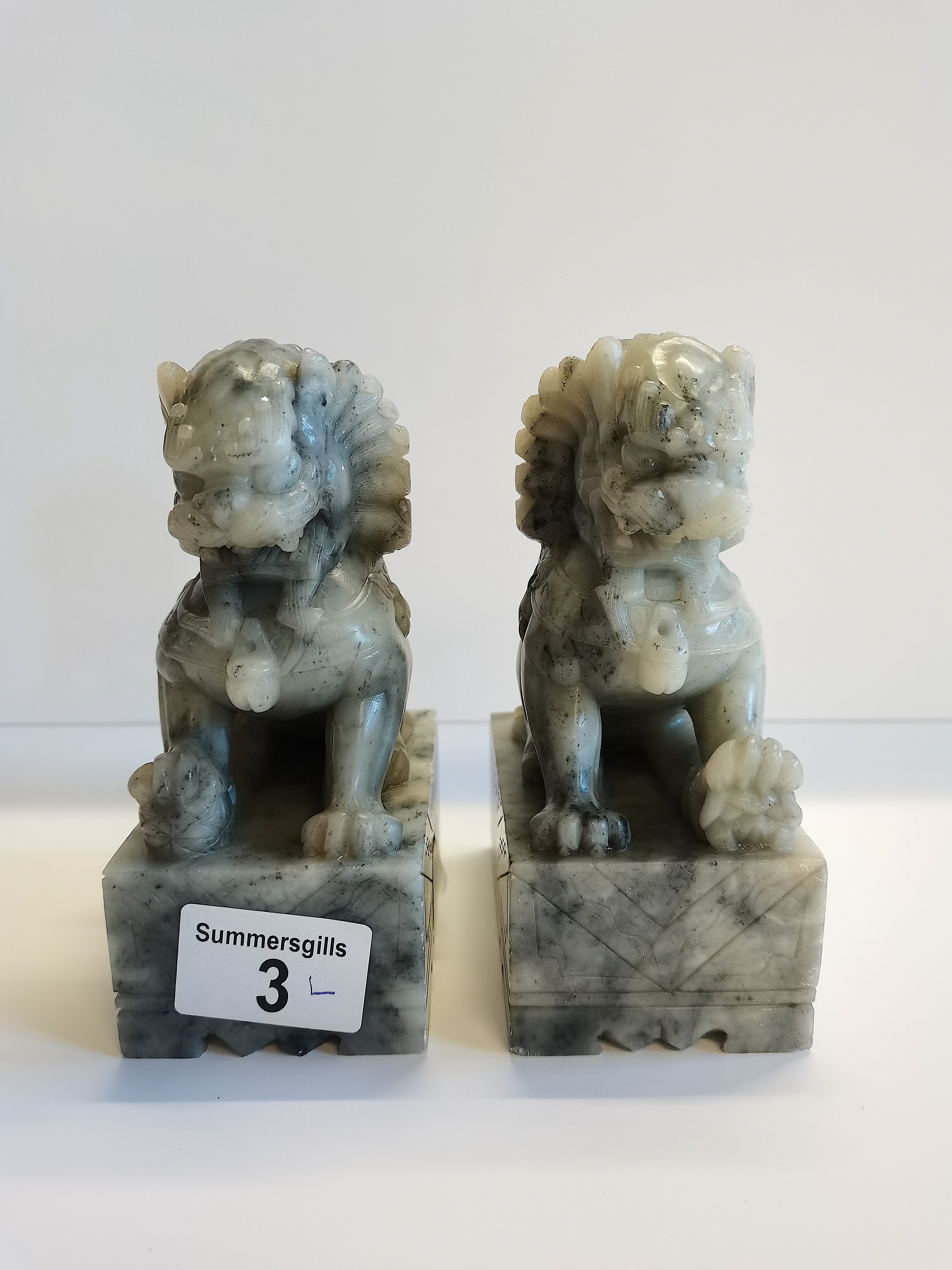 Pair of soapstone temple-lions, late 19th Century Chinese