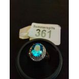 9ct Gold Dress Ring blue stone diamonds