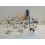 6 x Babycham Glasses, 3 x Martini glasses plus Cocktail Shaker