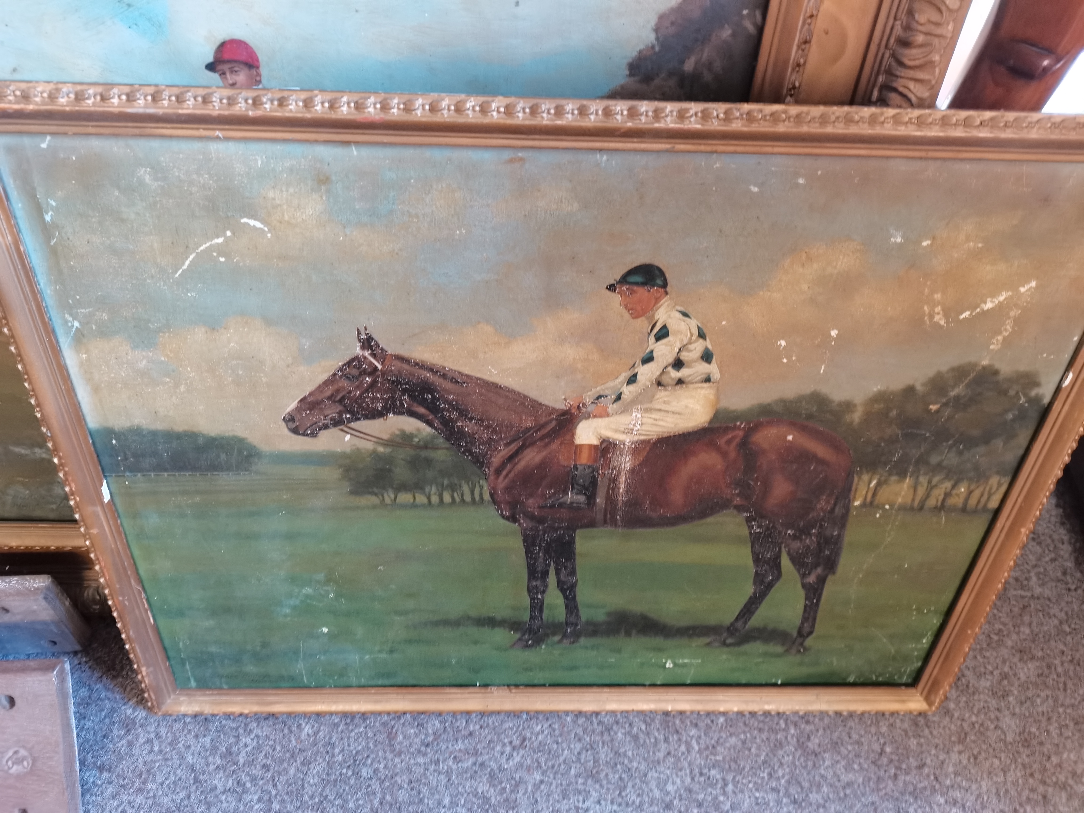 A pair of vintage oil on canvase of Race HorsesClarence Hailey newmarket ( slight damage ) - Image 4 of 15