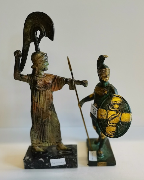 2 Bronze Effect Roman figures plus 2 brass smaller figures