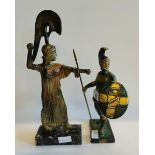 2 Bronze Effect Roman figures plus 2 brass smaller figures