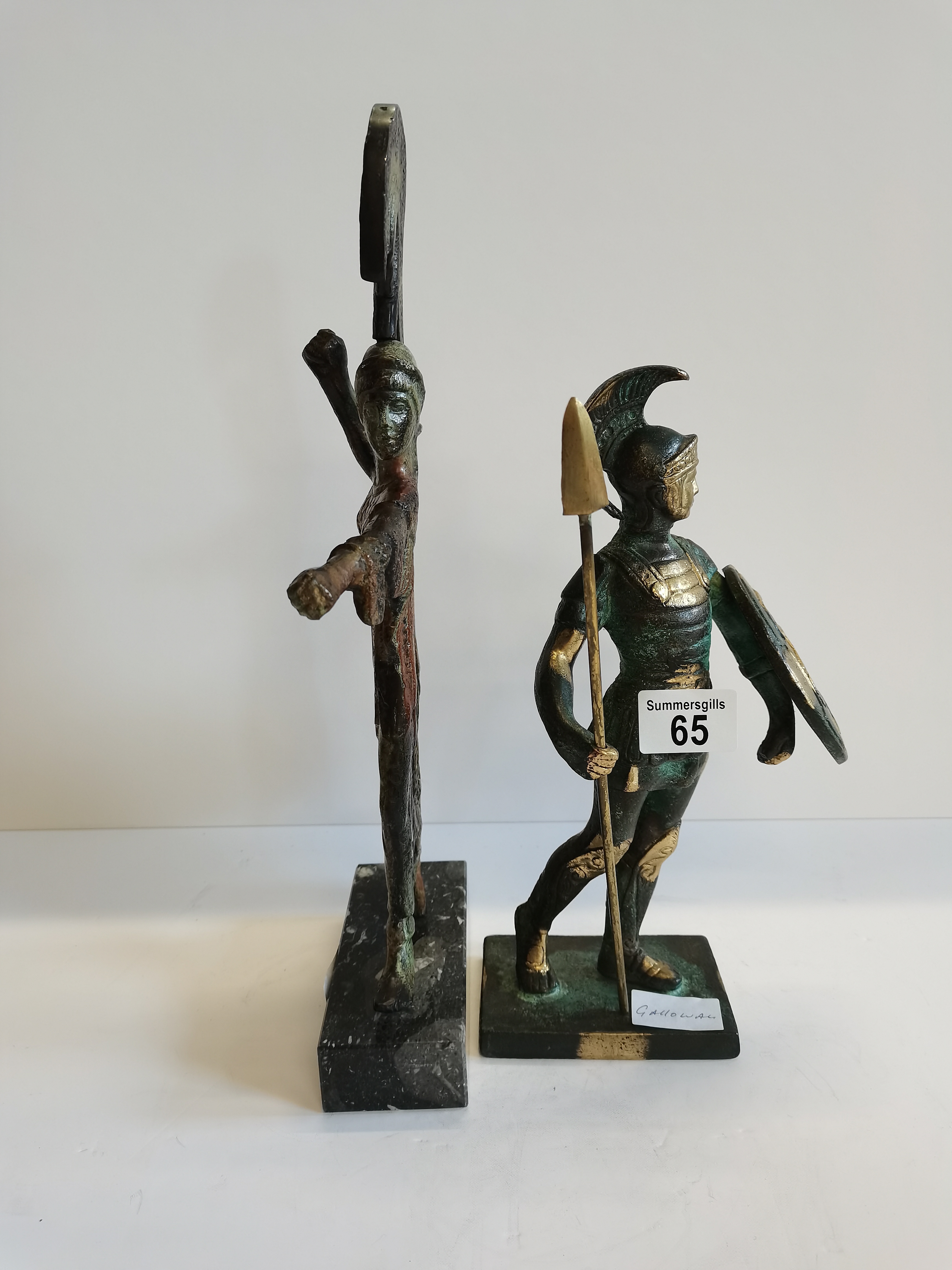 2 Bronze Effect Roman figures plus 2 brass smaller figures - Image 2 of 3