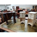 antique mah nest of tables and 2 painted cupboards