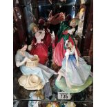 Doulton figures-Autumn Breezes, Lady Charmain, The Basket weaver, Giselle (good condition)