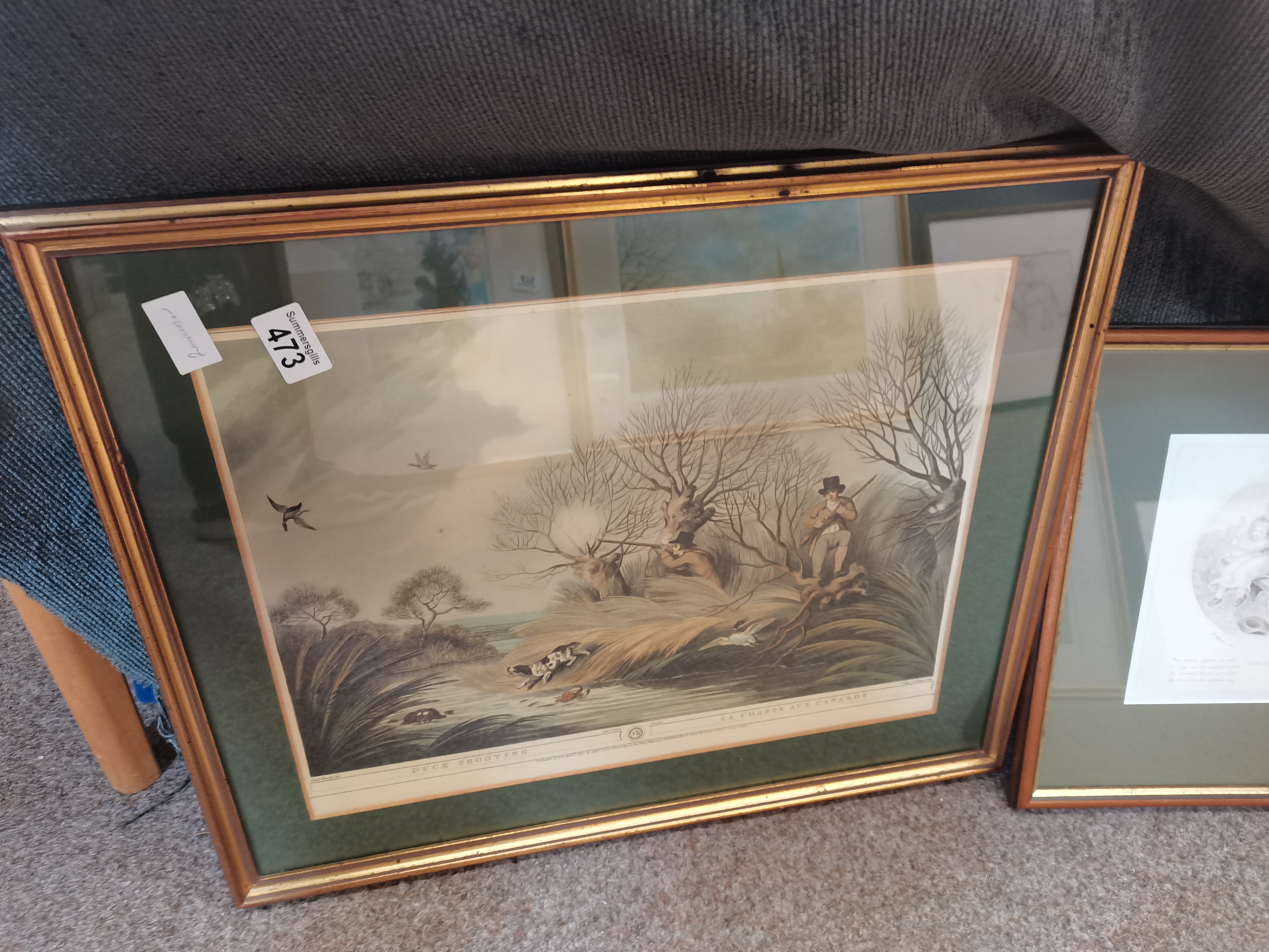 Framed engraving "Seesaw" 1795 plus 1960's oil on canvas by Joseph Cantave and framed print "Duck - Image 2 of 4