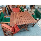 wooden garden dining set with 4 chairs an parosol