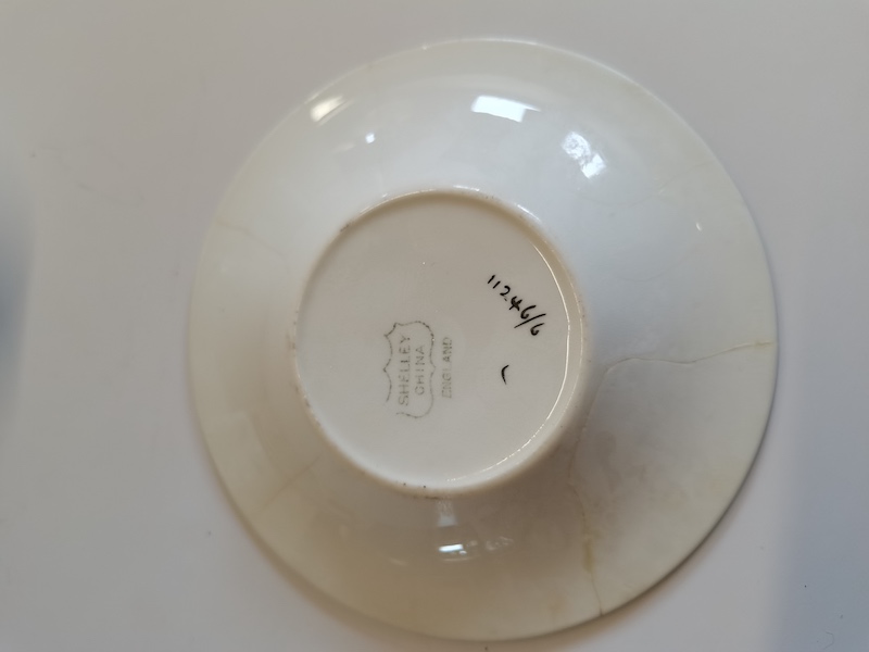 Shelley coffee set. Chip to coffee pot lid and repaired hairline crack in saucer - Image 2 of 3