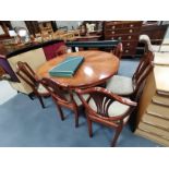 Mahogany circular dining table and 6 chairs