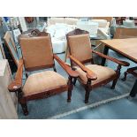 pair of repro. Oak arm chairs