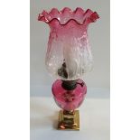 Victorion Oil Lamp in ruby glass and ruby shade Converted to Electricity