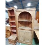 Pine standing corner cupboard and bookshelves