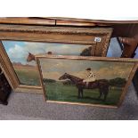 A pair of vintage oil on canvase of Race HorsesClarence Hailey newmarket ( slight damage )