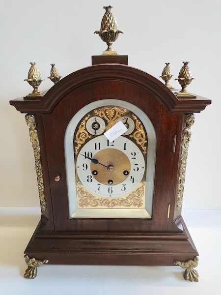 Large mahogany and brass bracket clock with Westminster Chimes ex con
