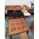 tiled top teak coffee table & 4 +2 dining chairs