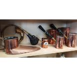 Selection of Copper Measuring Jugs plus hunting horn