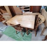 Pine dining table and two chairs