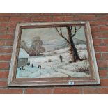 Oil on canvas of snow scene