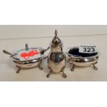 Birmingham Silver 3 piece Cruet Set