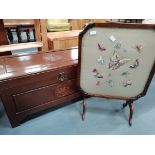 Oriental camphor chest and mahogany fire screeen