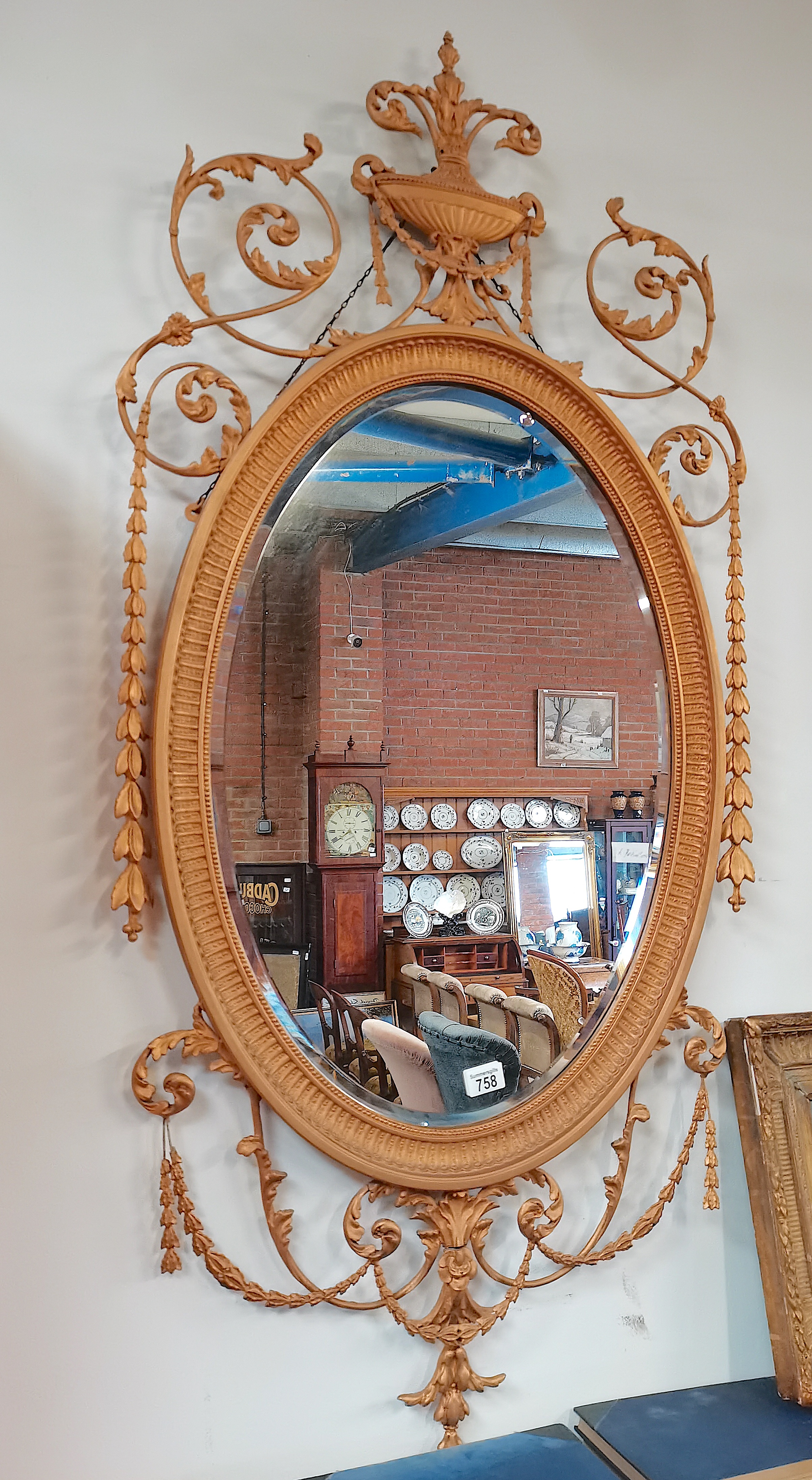 Largeantique gilt shearaton style wall mirror