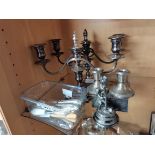 Silver plated candlesticks etc