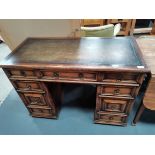 Tichmarsh and Goodwin style oak pedestal desk with green leather top
