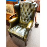 Beresford and Hicks green leather arm chair