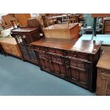 Tichmarsh and Goodwin style oak dresser base with 3 drawers and mahogany display cabinet