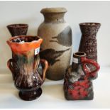 5 West German Vases & Glass Tankard