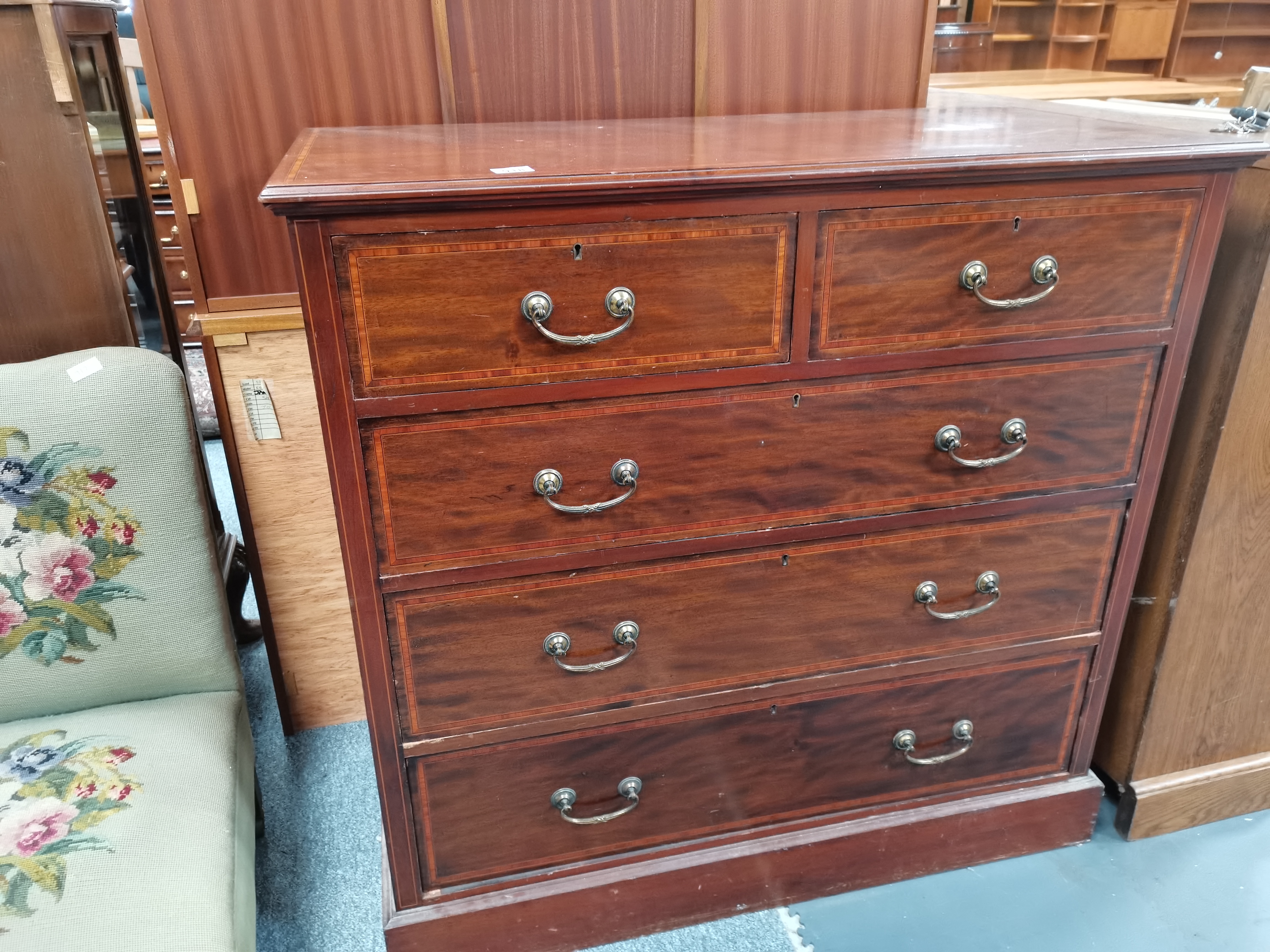 Edwardian mah inlaid 4 height chest