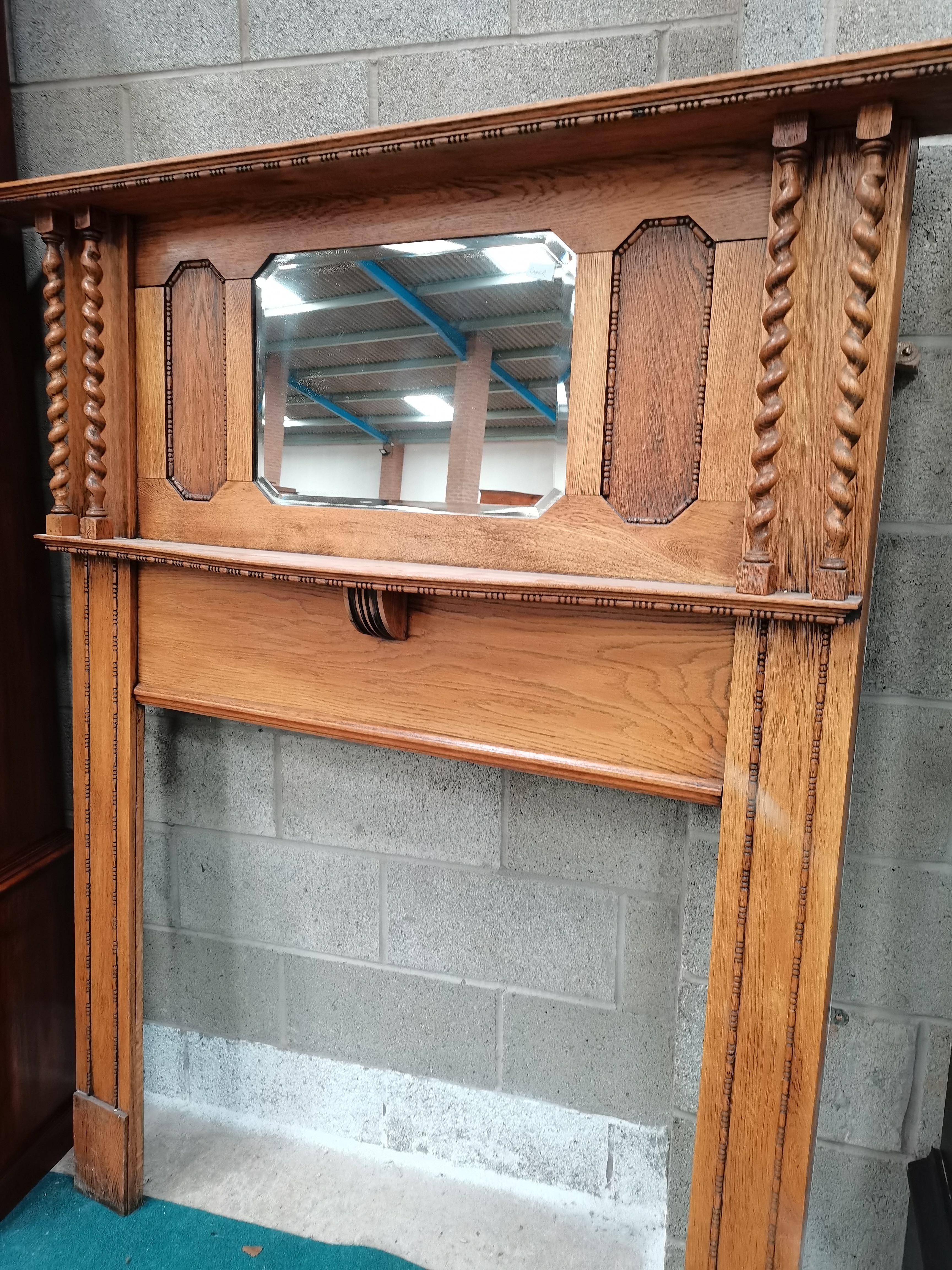 oak fireplace surround with mirror back 1.30 x 1.78cm high