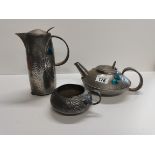 Arts and Crafts Tudric pewter 3 piece coffee set with enamel decoration ( probably Archibald Knox (