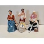3 x Doulton figures Farmer Farmers wife and Country maid