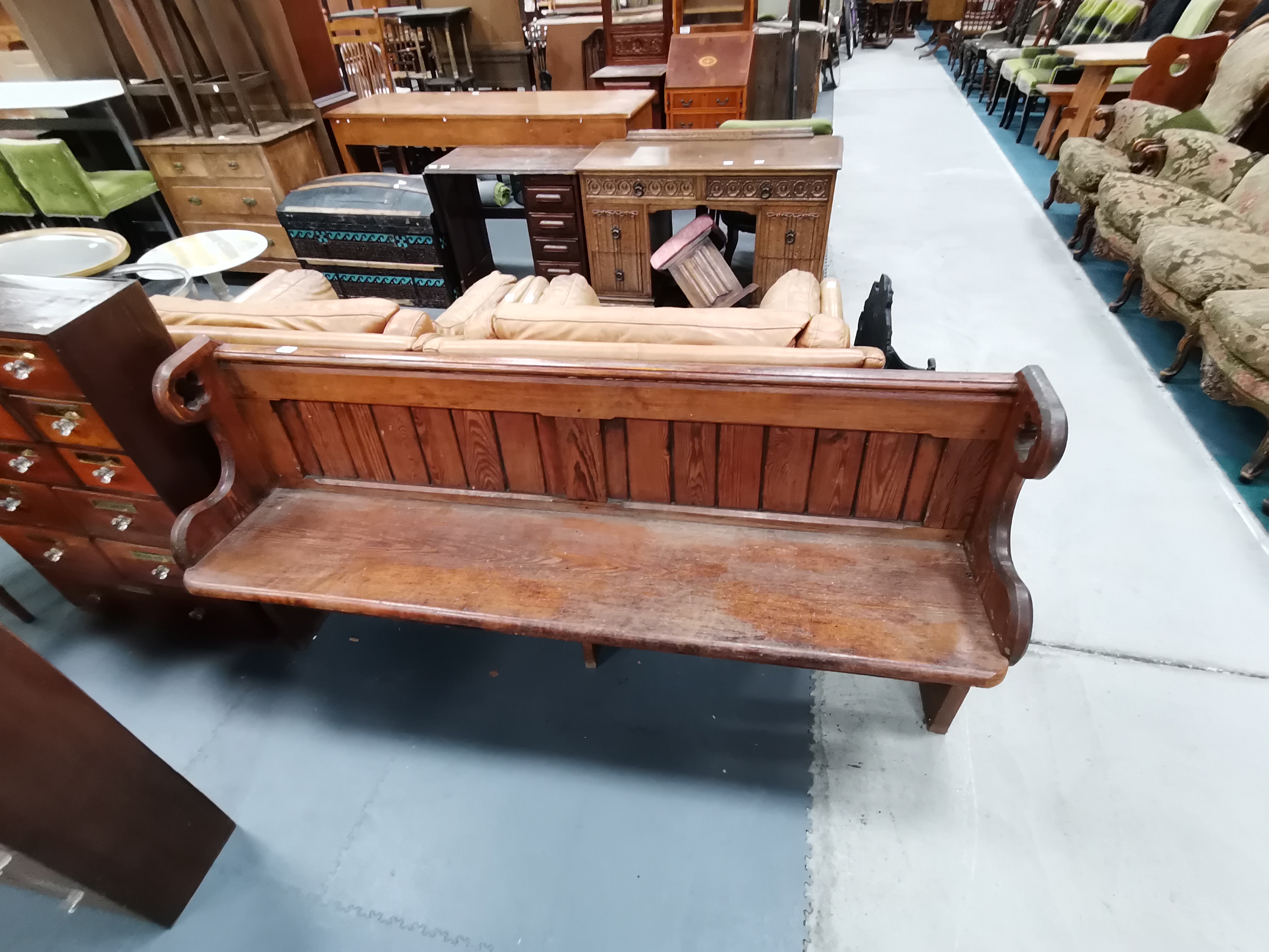 Antique pitch pine pew - Image 2 of 3