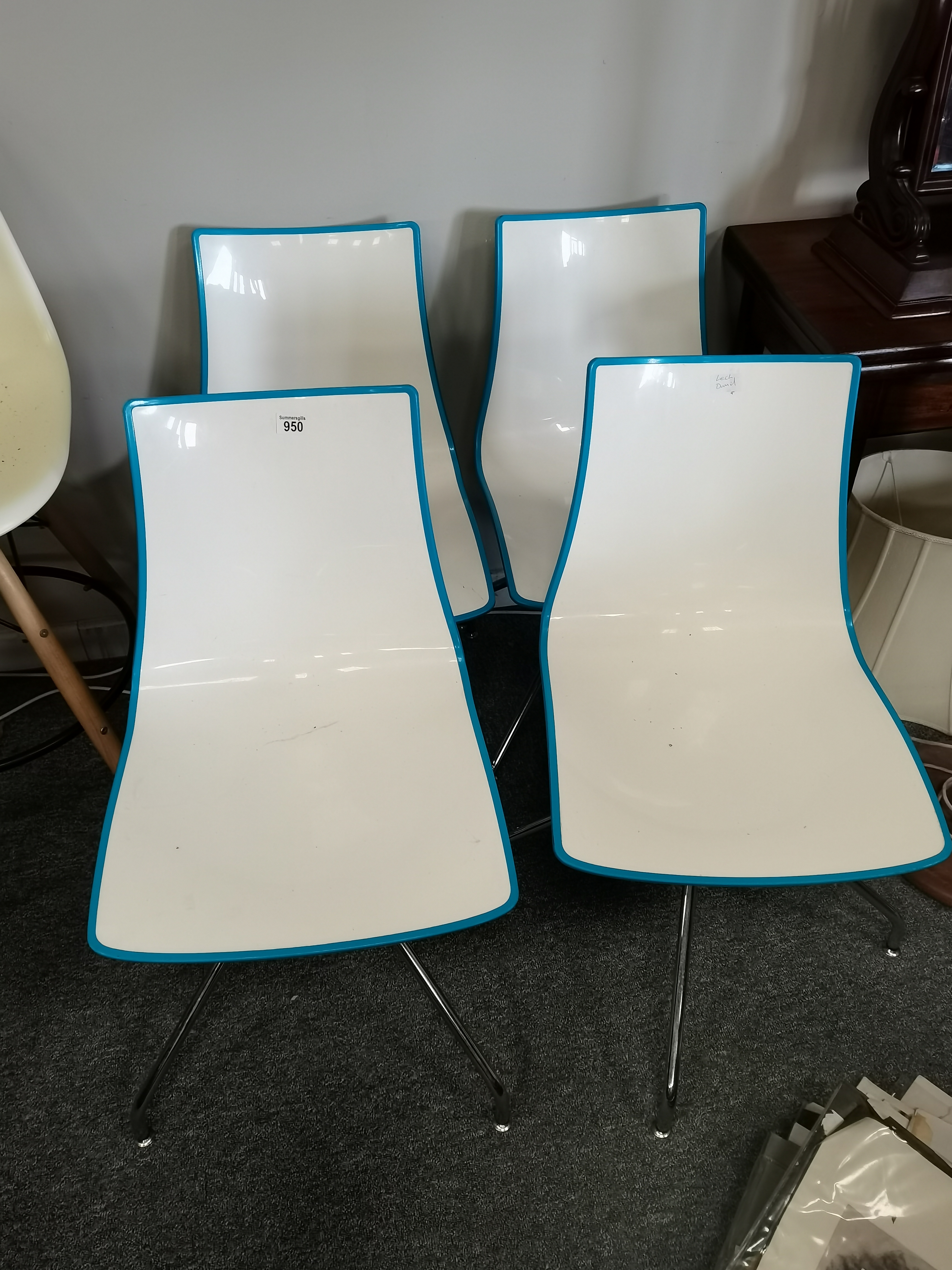Pair of Scab Design Italy chairs in turquoise and white ( retro style)