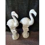 2 Large White Ceramic Flamingos