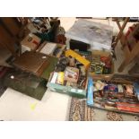 7 boxes misc items incl tools, plane, tobacco tins etc