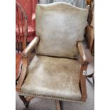 Leather and mahogany swivel office chair
