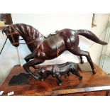 3ft leather horse figure ex. Condition and 40cm tiger ex con.