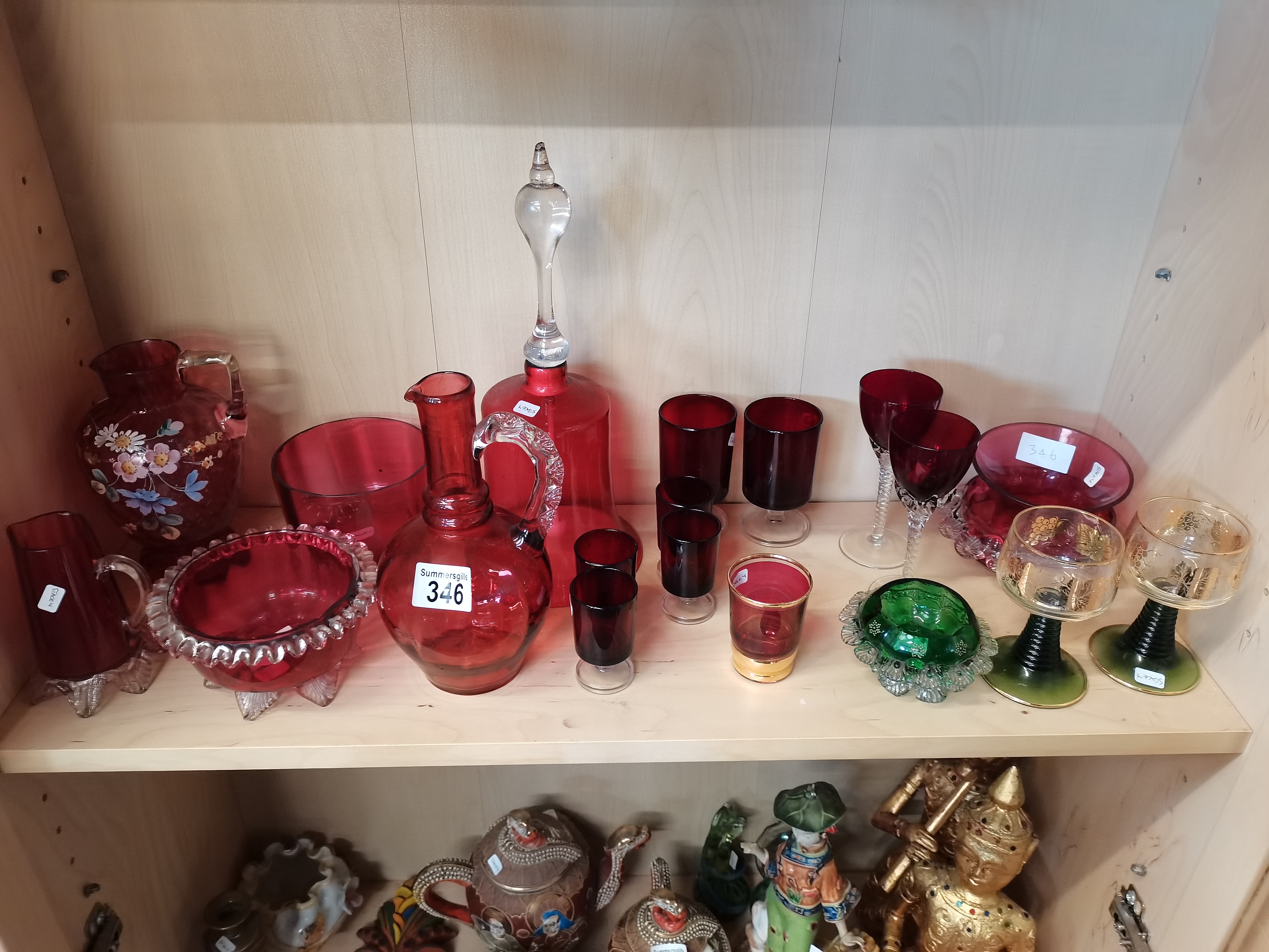 Large Selection Of Mainly Cranberry Glassware with a small selection of Green Glassware