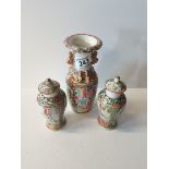 3 x Chinese vases in Famille rose style Canton export